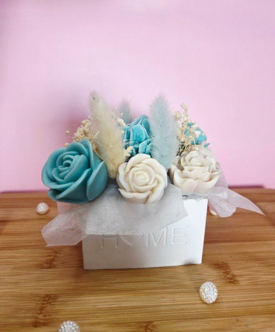 Bouquet Turquoise & Blanc | Parfum Muguet | Pot Jesmonite HOME