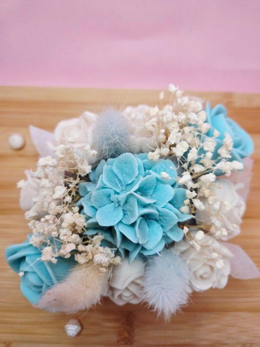 Bouquet Turquoise & Blanc | Parfum Muguet | Pot Jesmonite HOME