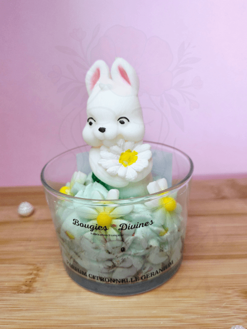 Bougie - Lapin Marguerite - Parfum : Citronnelle Géranium
