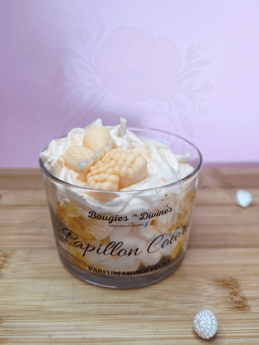 Bougie - Papillon coloré - Parfum : MonoÏ Pêche